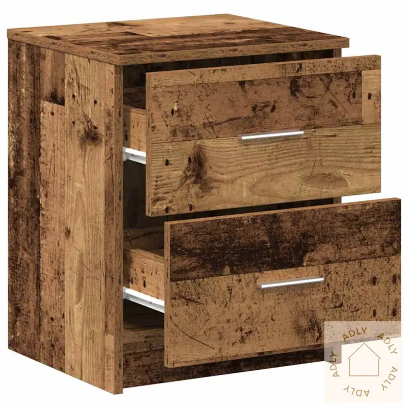 Nattbord Med 2 Skuffer Gammelt Tre 40X36X50 Cm