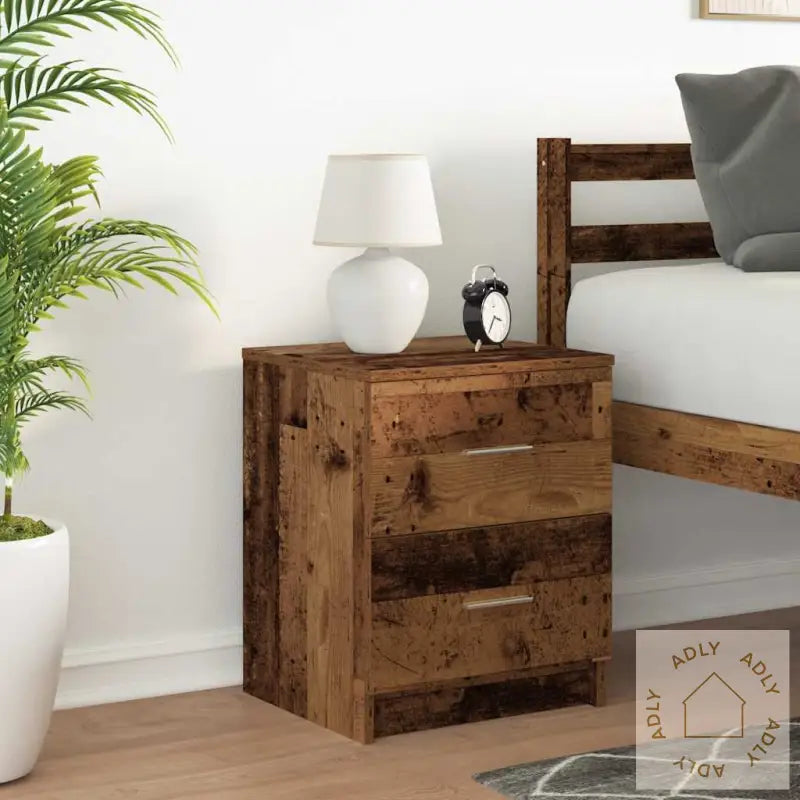 Nattbord Med 2 Skuffer Gammelt Tre 40X36X50 Cm
