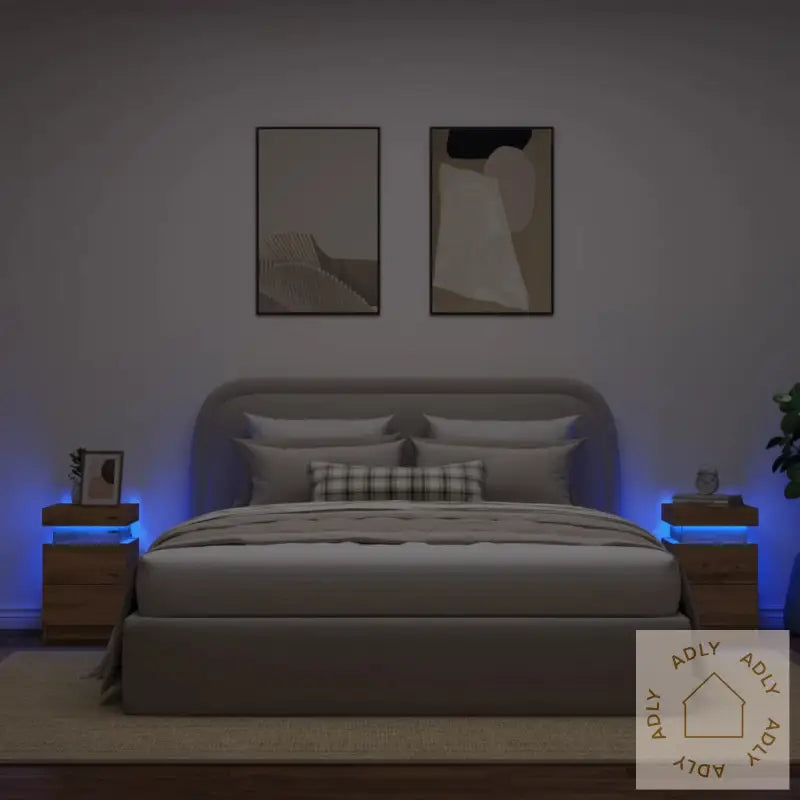 Nattbord 2 Stk Med Led Artisan Eik 35X39X55 Cm Konstruert Tre
