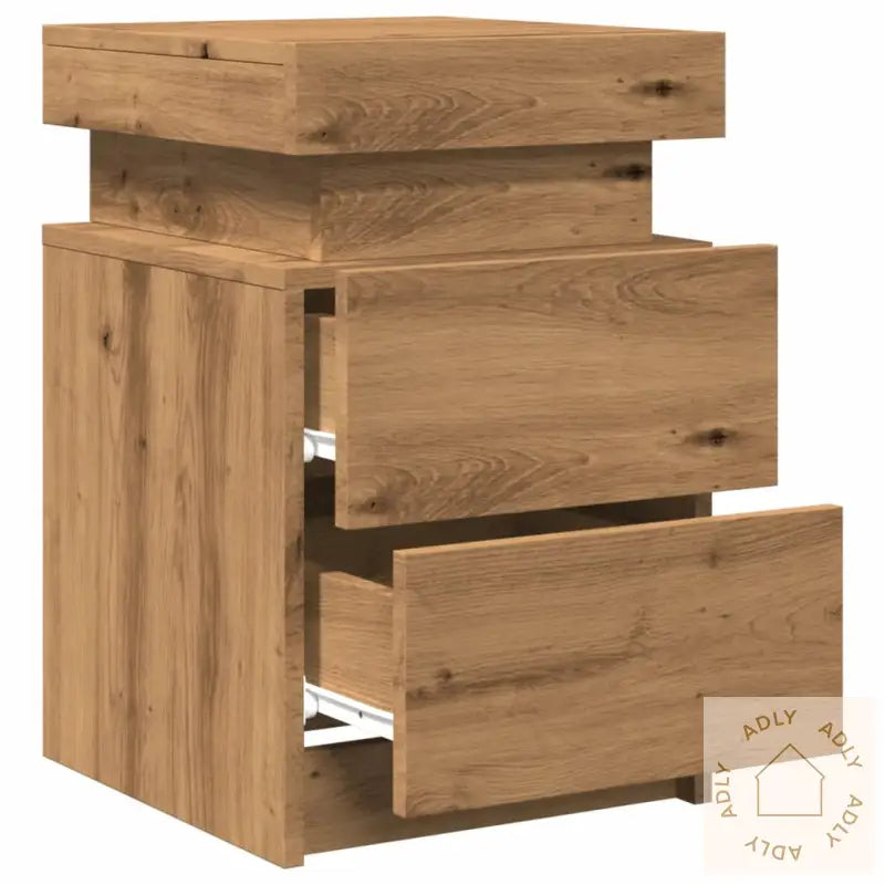 Nattbord 2 Stk Med Led Artisan Eik 35X39X55 Cm Konstruert Tre