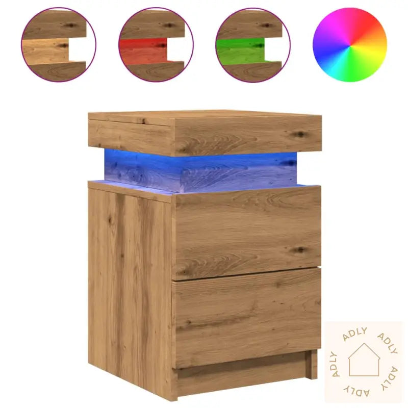 Nattbord 2 Stk Med Led Artisan Eik 35X39X55 Cm Konstruert Tre