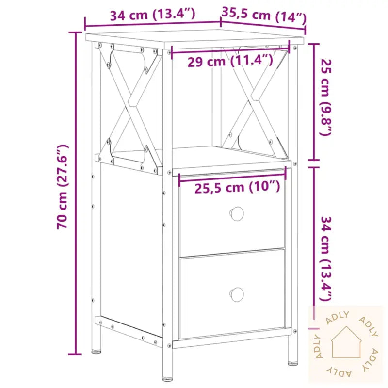 Nattbord 2 Stk Artisan Eik 34X35,5X70 Cm Konstruert Tre