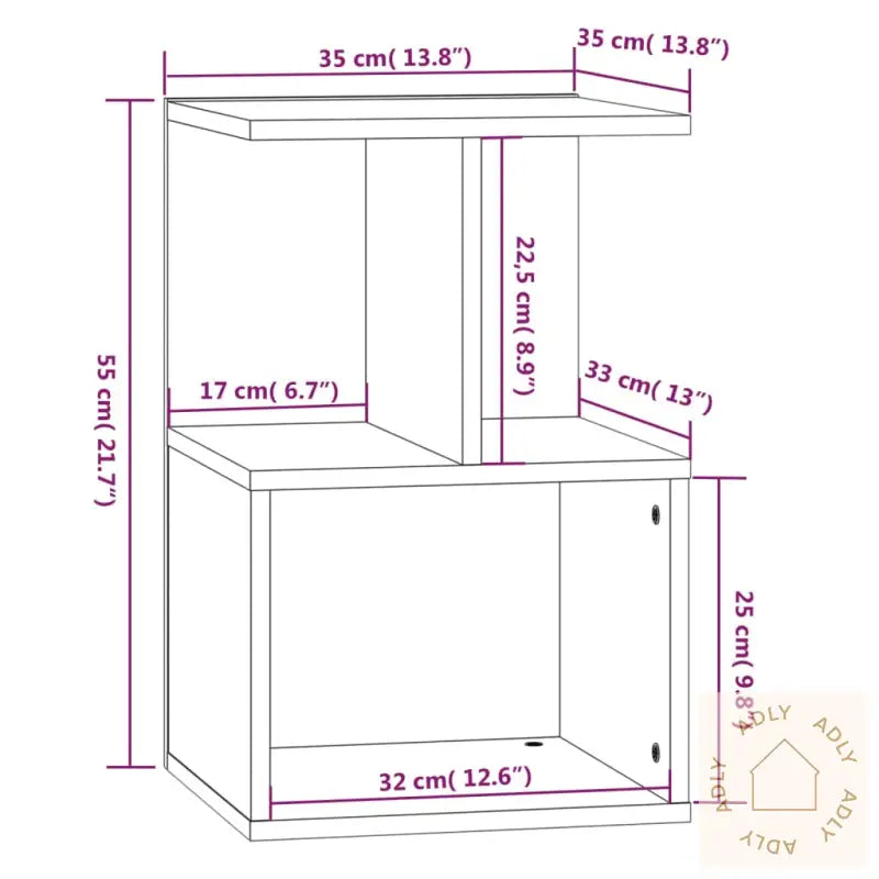 Nattbord Brun Eik 35X35X55 Cm Konstruert Tre
