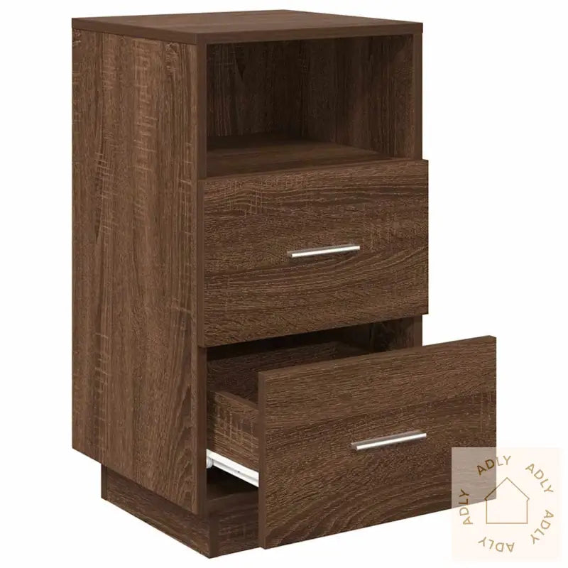 Nattbord 2 Stk Med 2 Skuffer Brun Eik 36X36X68 Cm