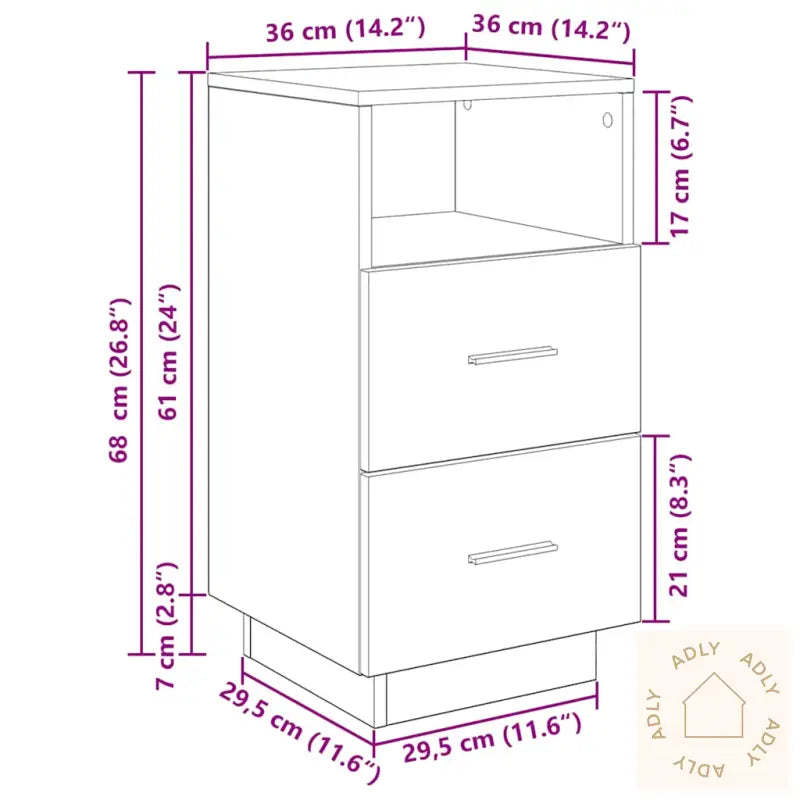 Nattbord 2 Stk Med 2 Skuffer Brun Eik 36X36X68 Cm