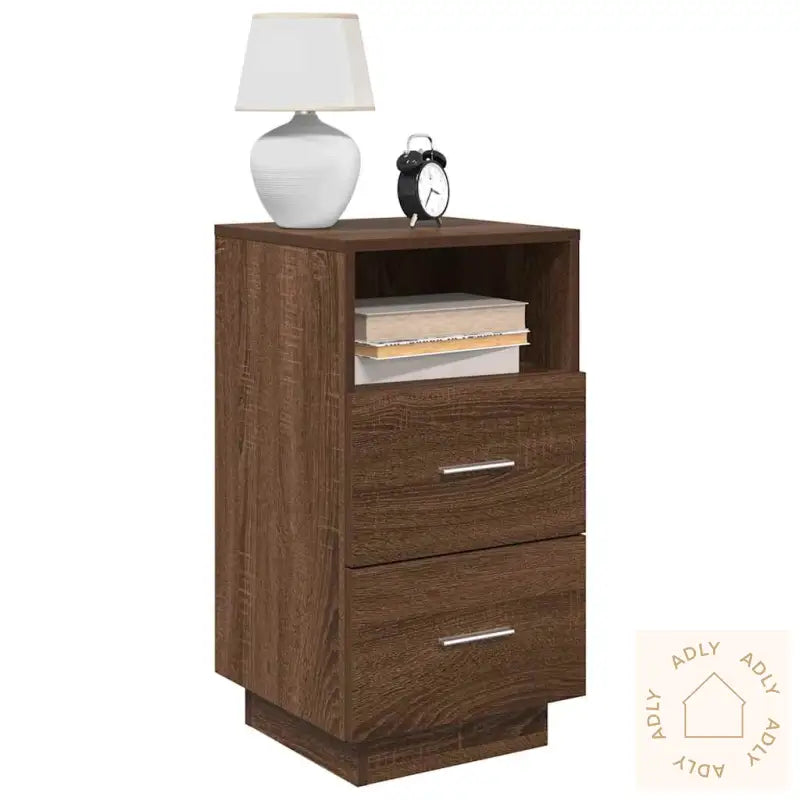 Nattbord 2 Stk Med 2 Skuffer Brun Eik 36X36X68 Cm