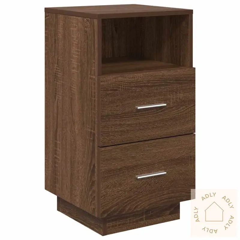 Nattbord 2 Stk Med 2 Skuffer Brun Eik 36X36X68 Cm