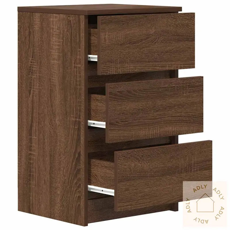Nattskap Med 3 Skuffer 2 Stk Brun Eik 39X35X65 Cm