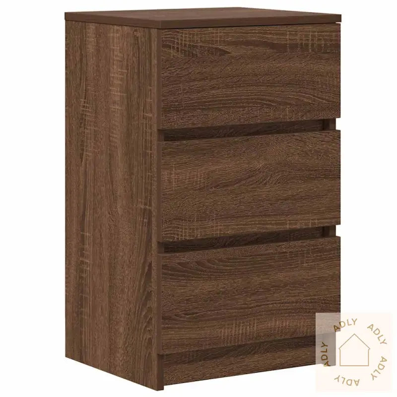 Nattskap Med 3 Skuffer 2 Stk Brun Eik 39X35X65 Cm