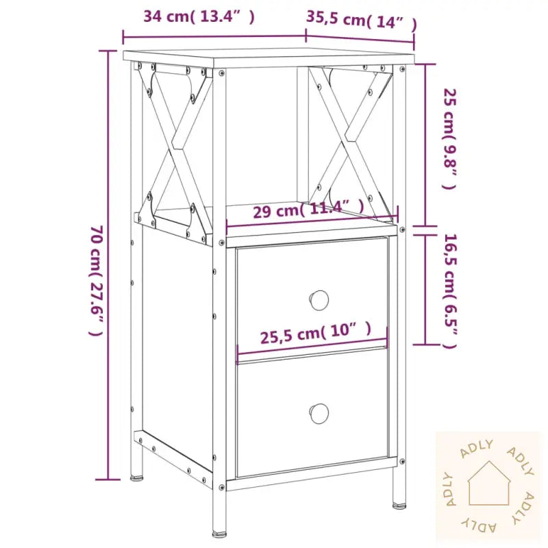 Nattbord 2 Stk Brun Eik 34X35,5X70 Cm Konstruert Tre