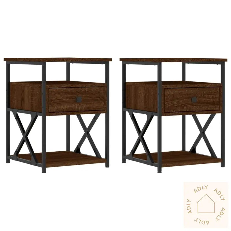 Nattbord 2 Stk Brun Eik 40X42X55 Cm Konstruert Tre