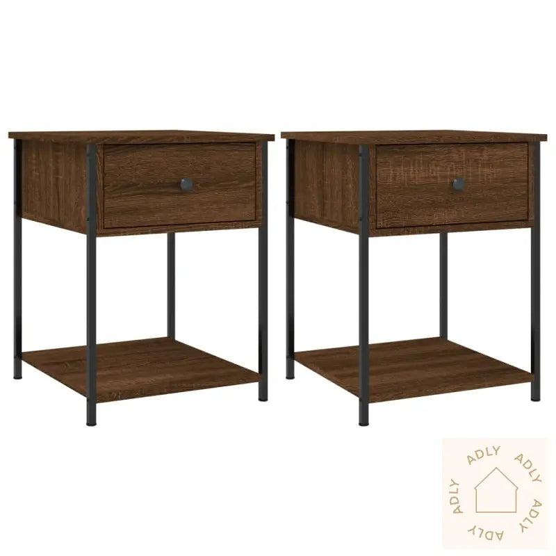 Nattbord 2 Stk Brun Eik 44X45X58 Cm Konstruert Tre