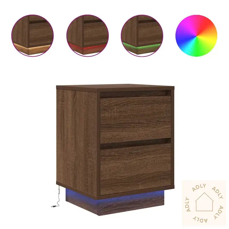 Nattskap Med Led-Lys 2 Stk Brun Eik 38X34X50 Cm