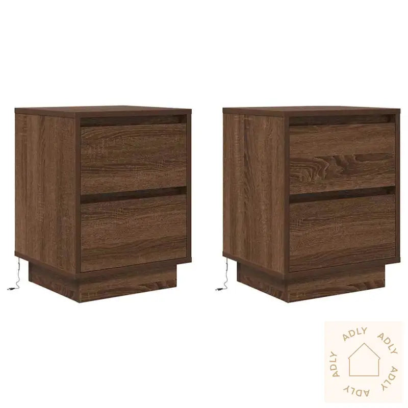 Nattskap Med Led-Lys 2 Stk Brun Eik 38X34X50 Cm