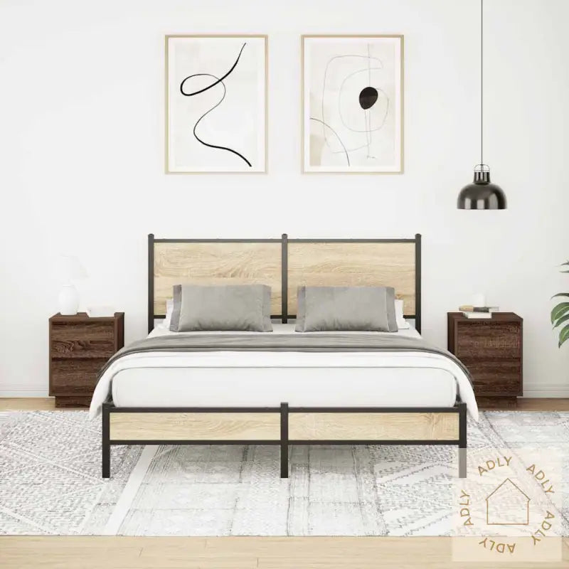 Nattskap Med Led-Lys 2 Stk Brun Eik 38X34X50 Cm