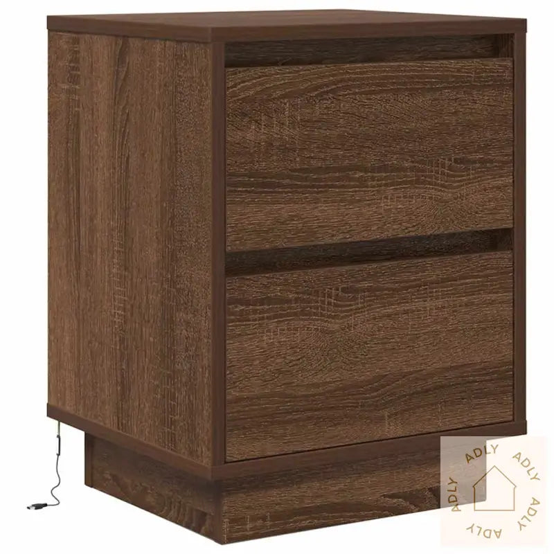 Nattskap Med Led-Lys 2 Stk Brun Eik 38X34X50 Cm