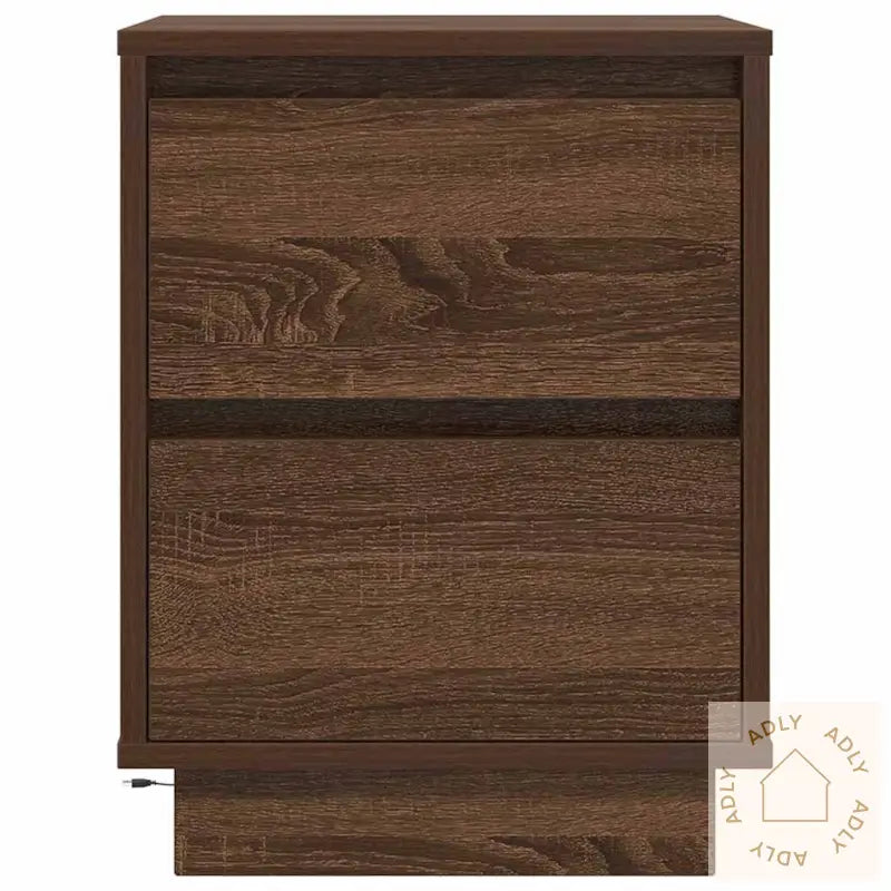 Nattskap Med Led-Lys 2 Stk Brun Eik 38X34X50 Cm