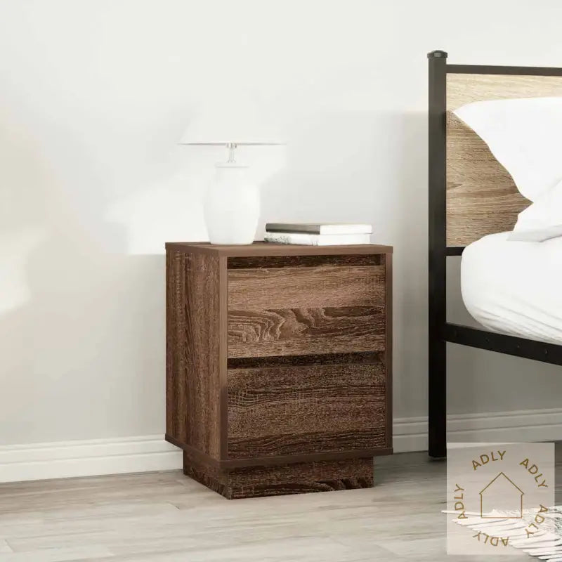 Nattskap Med Led-Lys 2 Stk Brun Eik 38X34X50 Cm