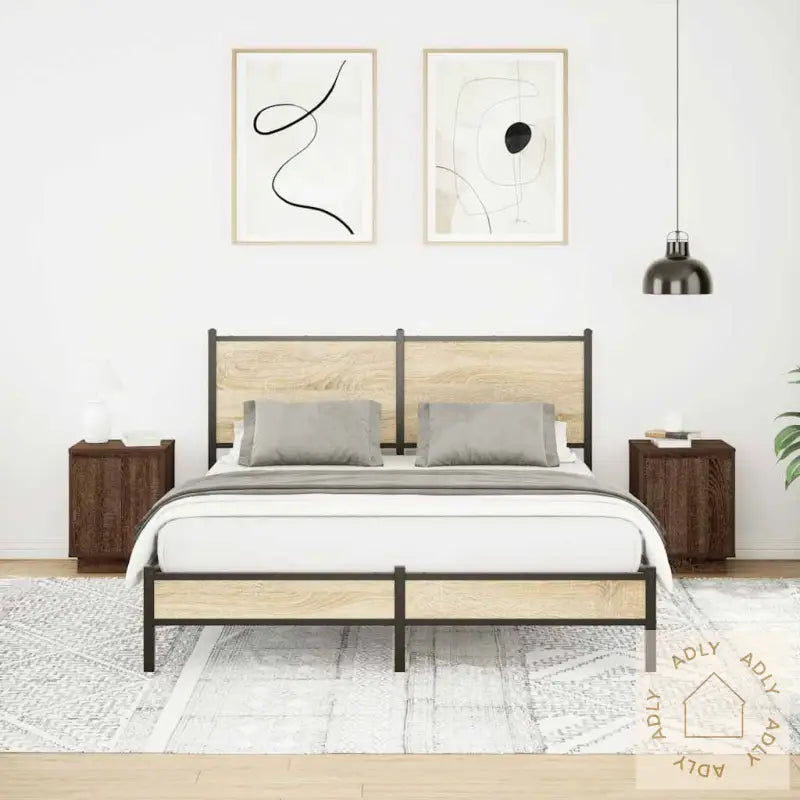 Nattskap Med Led-Lys 2 Stk Brun Eik 38X34X50 Cm