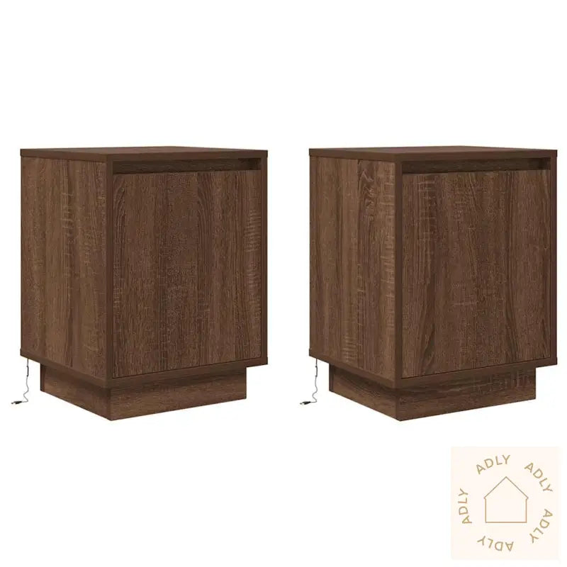Nattskap Med Led-Lys 2 Stk Brun Eik 38X34X50 Cm