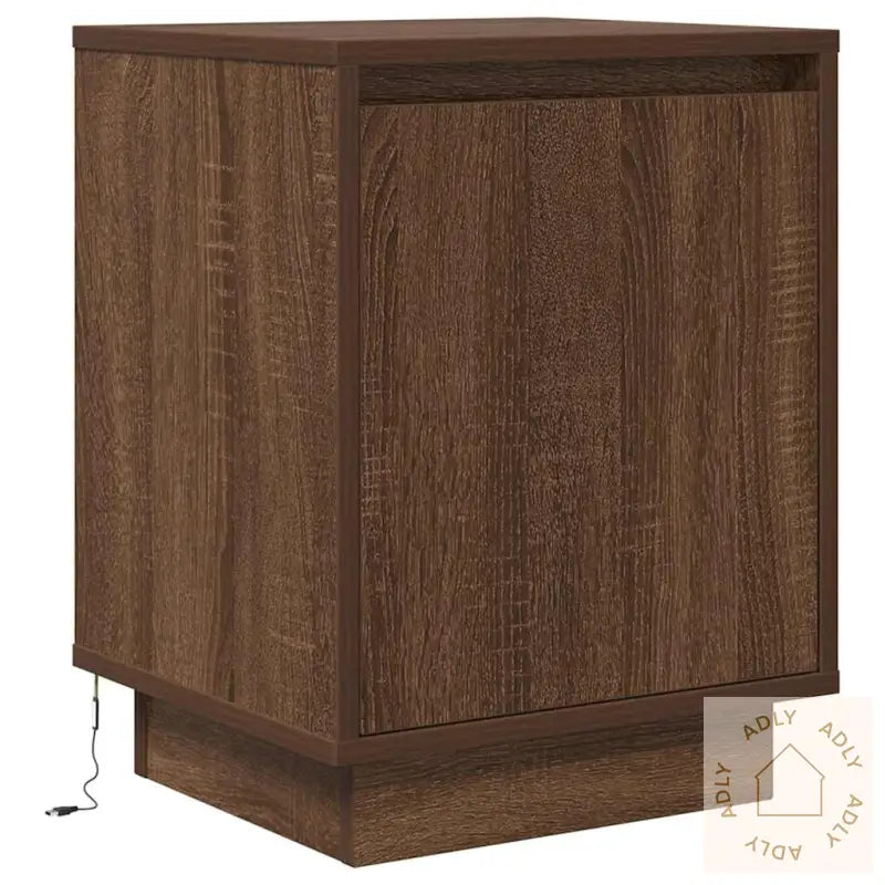 Nattskap Med Led-Lys 2 Stk Brun Eik 38X34X50 Cm