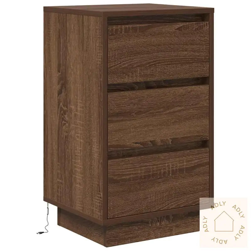 Nattbord Med Led-Lys Brun Eik 38X34X65 Cm