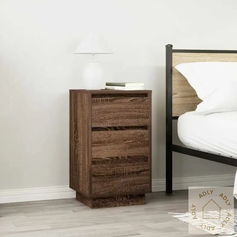 Nattbord Med Led-Lys Brun Eik 38X34X65 Cm