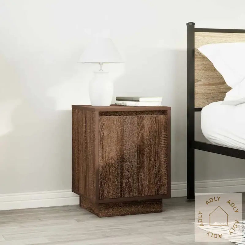 Nattskap Med Led-Lys 2 Stk Brun Eik 38X34X50 Cm
