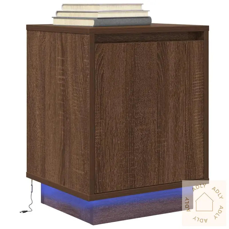 Nattskap Med Led-Lys 2 Stk Brun Eik 38X34X50 Cm