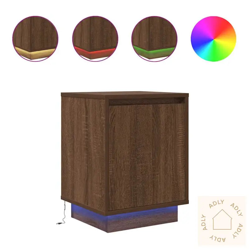 Nattskap Med Led-Lys 2 Stk Brun Eik 38X34X50 Cm