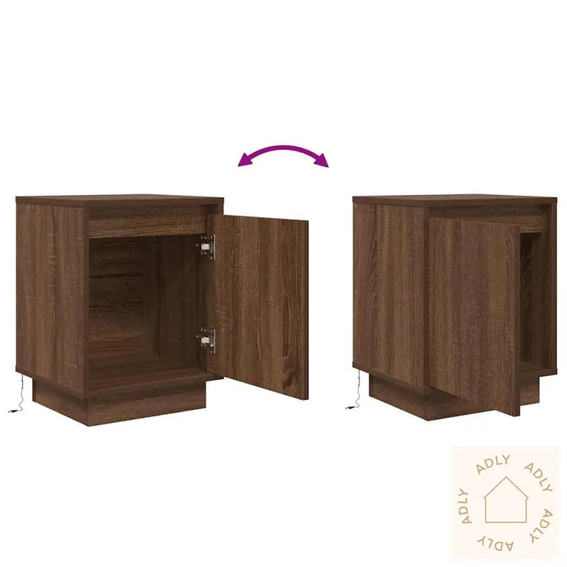 Nattskap Med Led-Lys 2 Stk Brun Eik 38X34X50 Cm