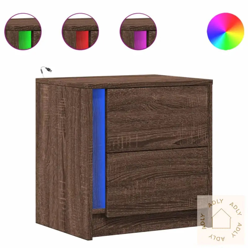 Nattbord Med Led 2 Stk Brun Eik Konstruert Tre