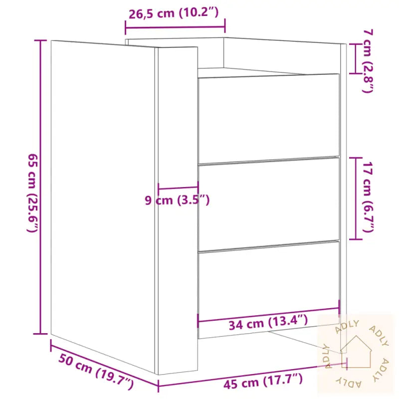Nattbord Brun Eik 45X50X65 Cm Konstruert Tre