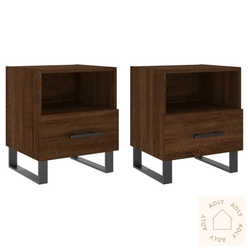 Nattbord 2 Stk Brun Eik 40X35X47,5 Cm Konstruert Tre