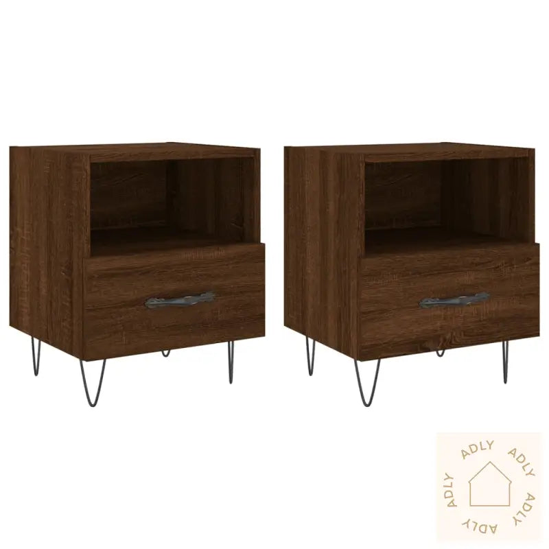 Nattbord 2 Stk Brun Eik 40X35X47,5 Cm Konstruert Tre