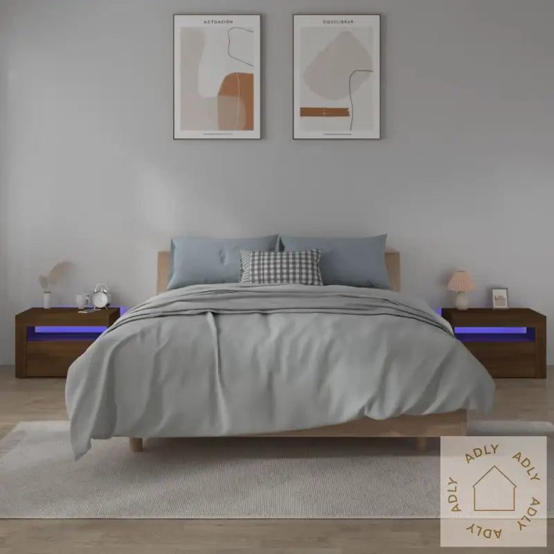 Nattbord 2 Stk Med Led Brun Eik 60X35X40 Cm