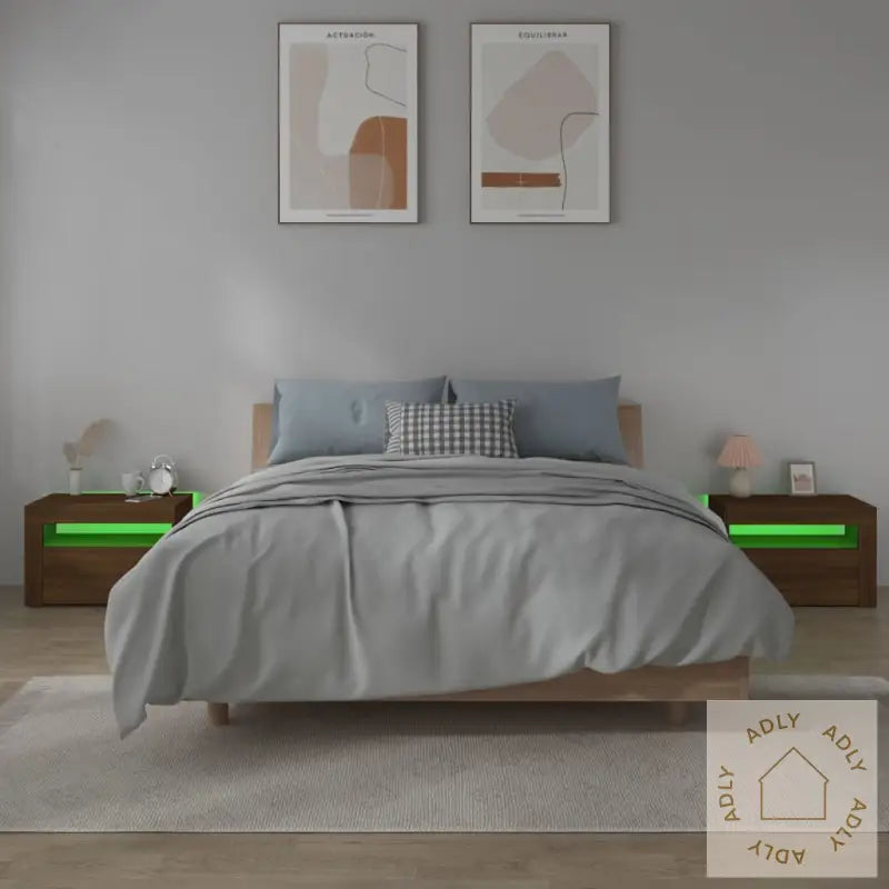Nattbord 2 Stk Med Led Brun Eik 60X35X40 Cm