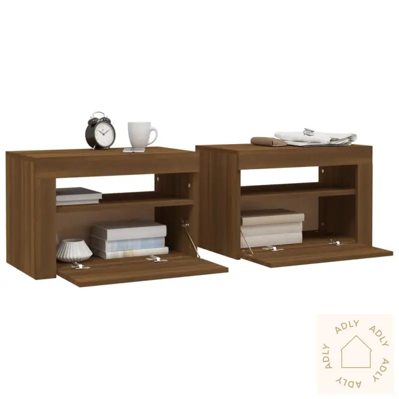Nattbord 2 Stk Med Led Brun Eik 60X35X40 Cm