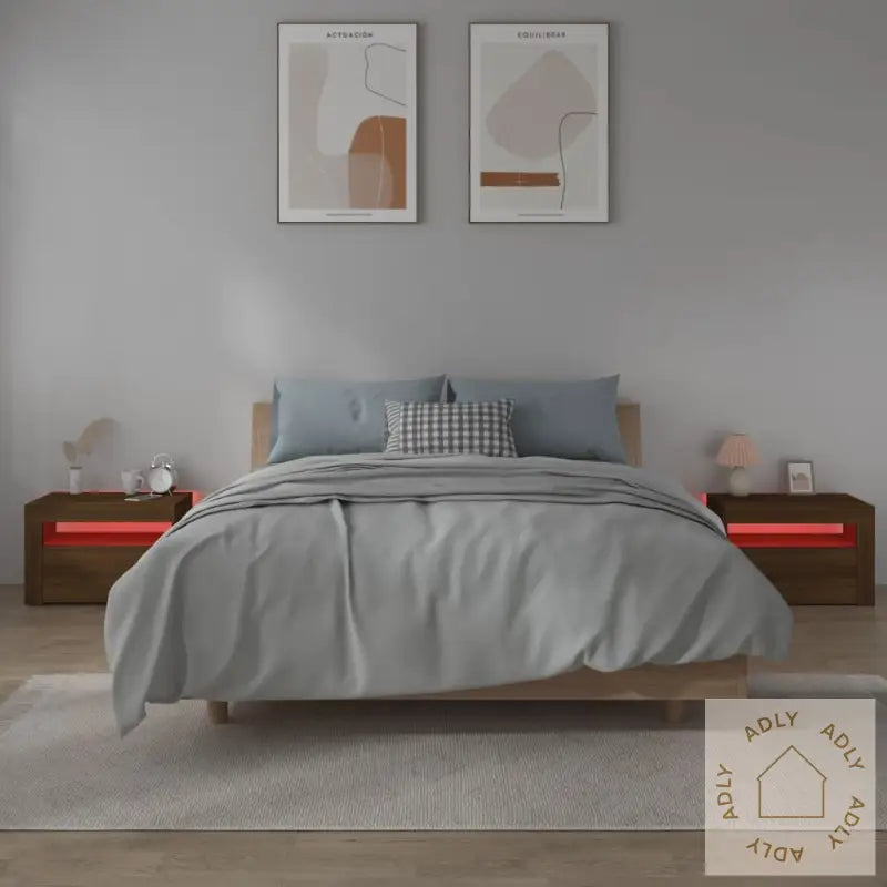 Nattbord 2 Stk Med Led Brun Eik 60X35X40 Cm