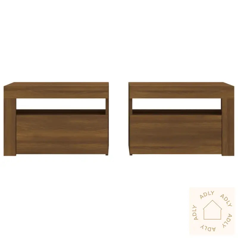 Nattbord 2 Stk Med Led Brun Eik 60X35X40 Cm