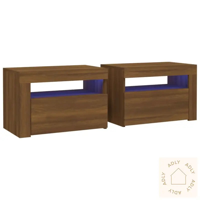 Nattbord 2 Stk Med Led Brun Eik 60X35X40 Cm