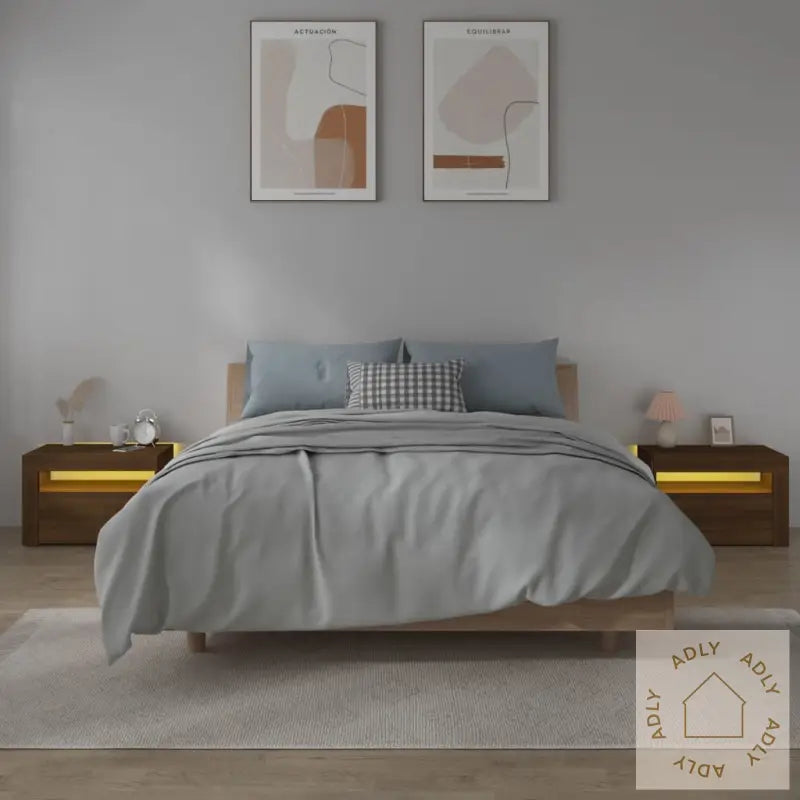Nattbord 2 Stk Med Led Brun Eik 60X35X40 Cm