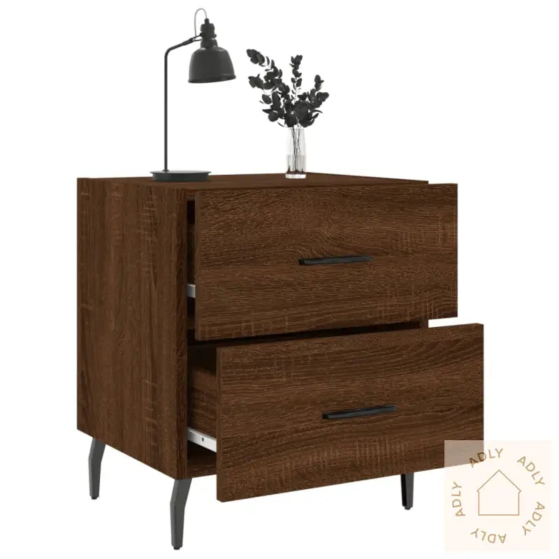 Nattbord 2 Stk Brun Eik 40X35X47,5 Cm Konstruert Tre