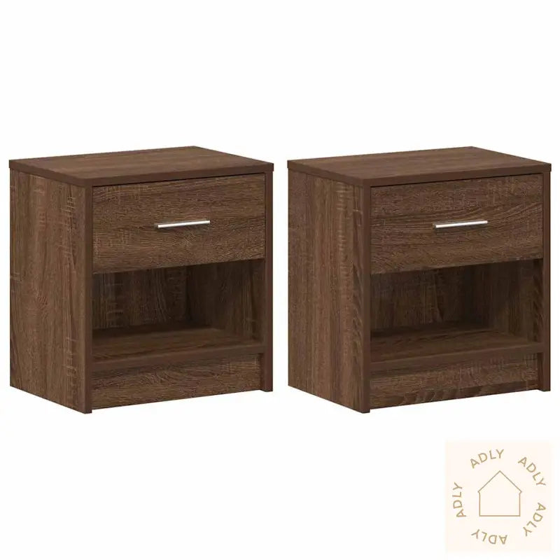 Nattbord 2 Stk Med Skuff Brun Eik 39X28X41 Cm