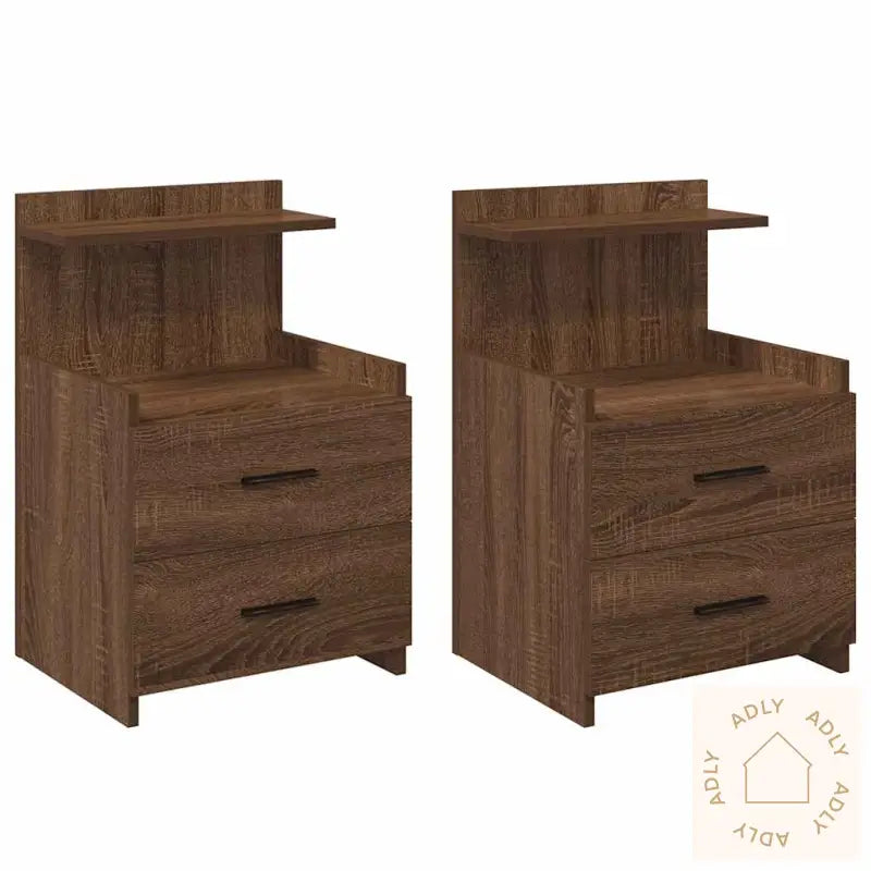 Nattbord 2 Stk Med 2 Skuffer Brun Eik 40X36,5X62 Cm