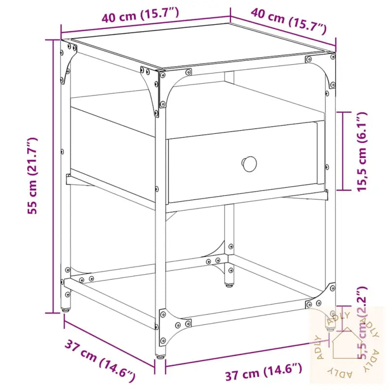 Nattbord Brun Eik 40X40X55 Cm Konstruert Tre
