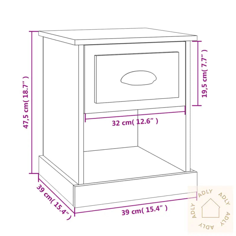 Nattbord Brun Eik 39X39X47,5 Cm Konstruert Tre