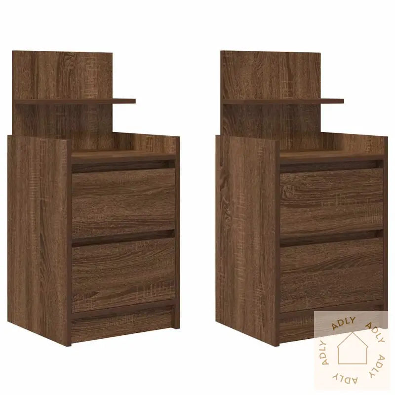 Nattskap Med 2 Skuffer 2 Stk Brun Eik 38X34X80 Cm