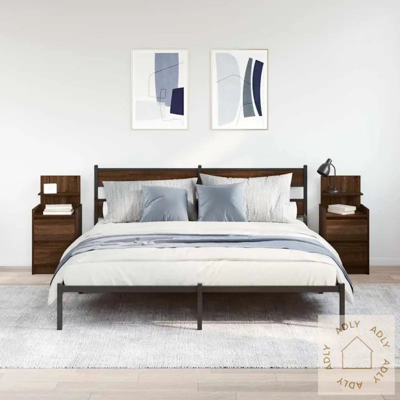 Nattskap Med 2 Skuffer 2 Stk Brun Eik 38X34X80 Cm