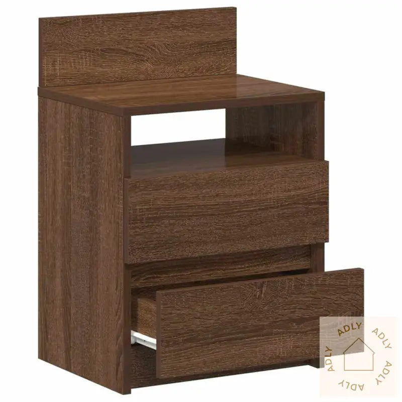 Nattbord 2 Stk Med 2 Skuffer Brun Eik 40X33X60 Cm